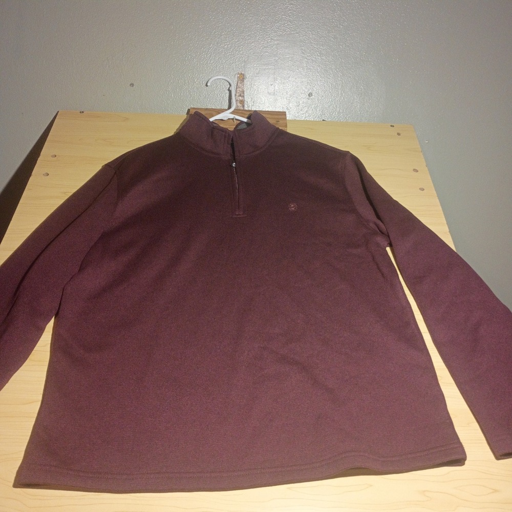 Izod Quarter Zip Pullover, Mens Large Burgundy Maroon Fleece Sweater